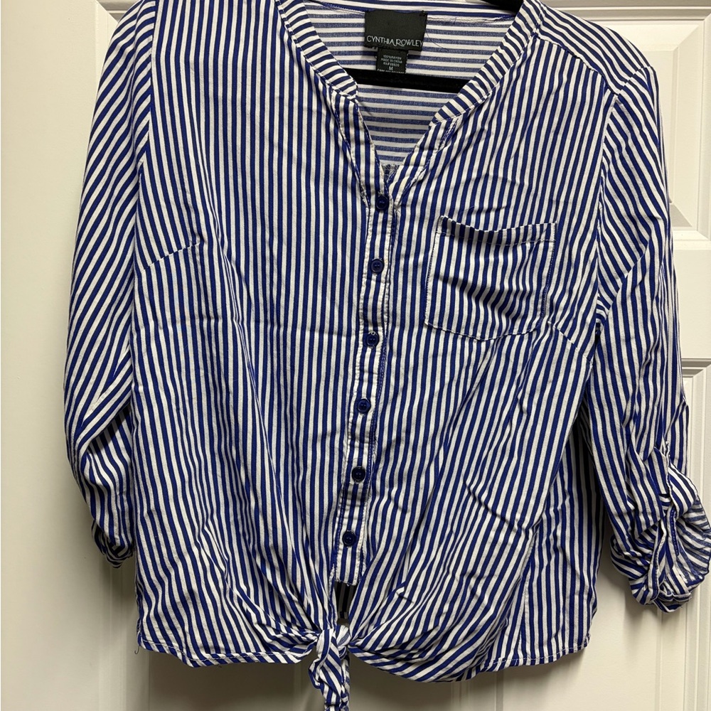 Cynthia Rowley Blue and White Striped Button-Up Blouse